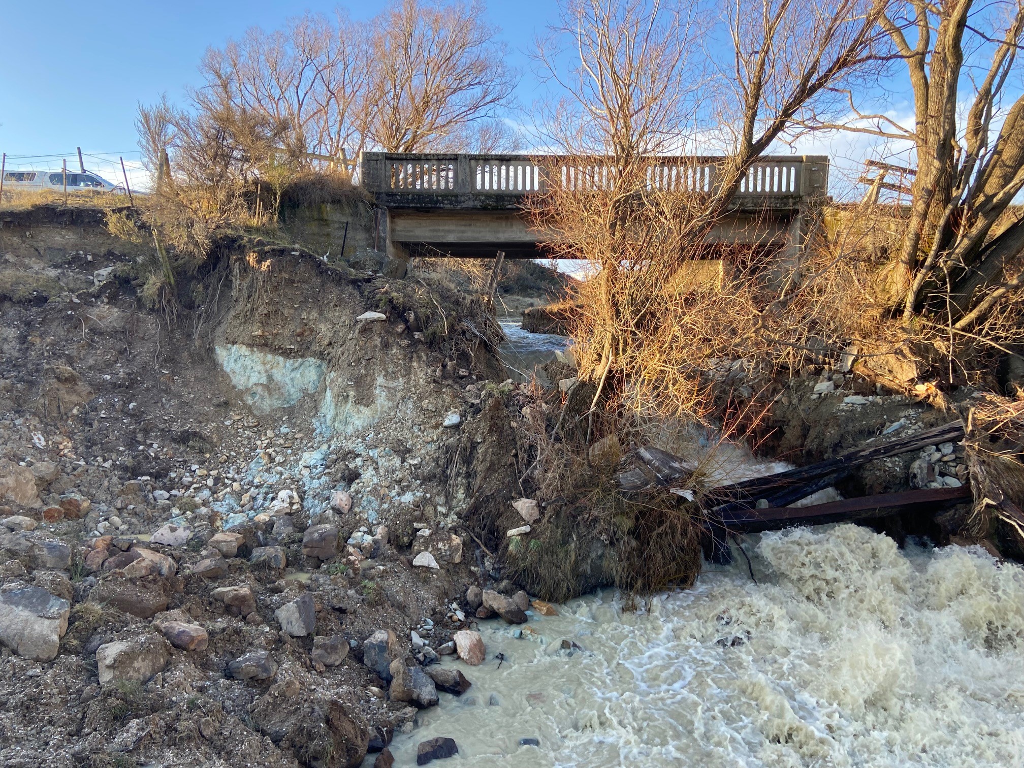 the abutments on Bridge 93, St Bathans Loop Road are being impacted because of erosion. 